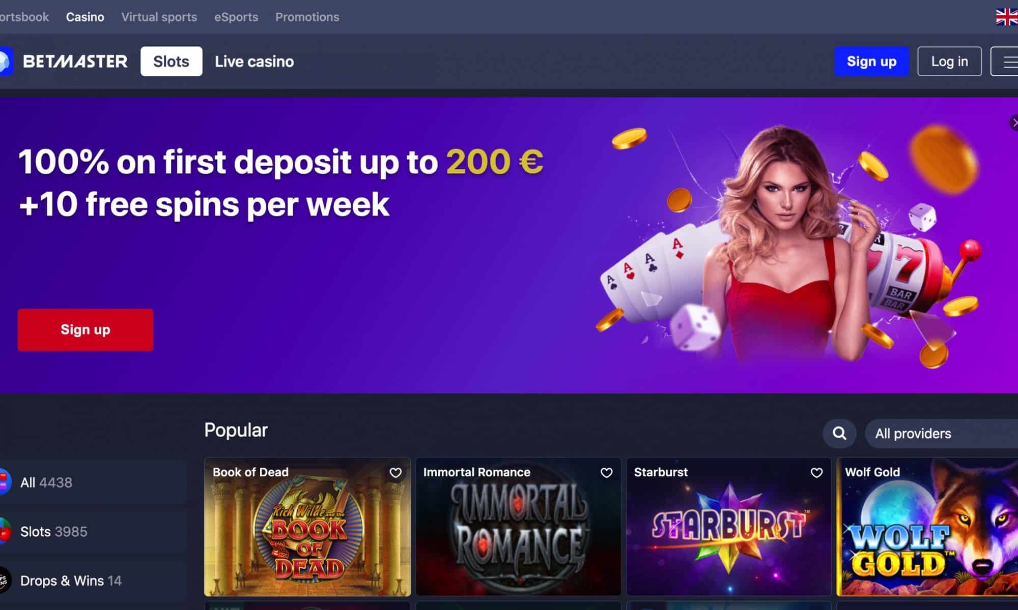 BetMaster Casino - Get 100% deposit bonus + 10 spins per week