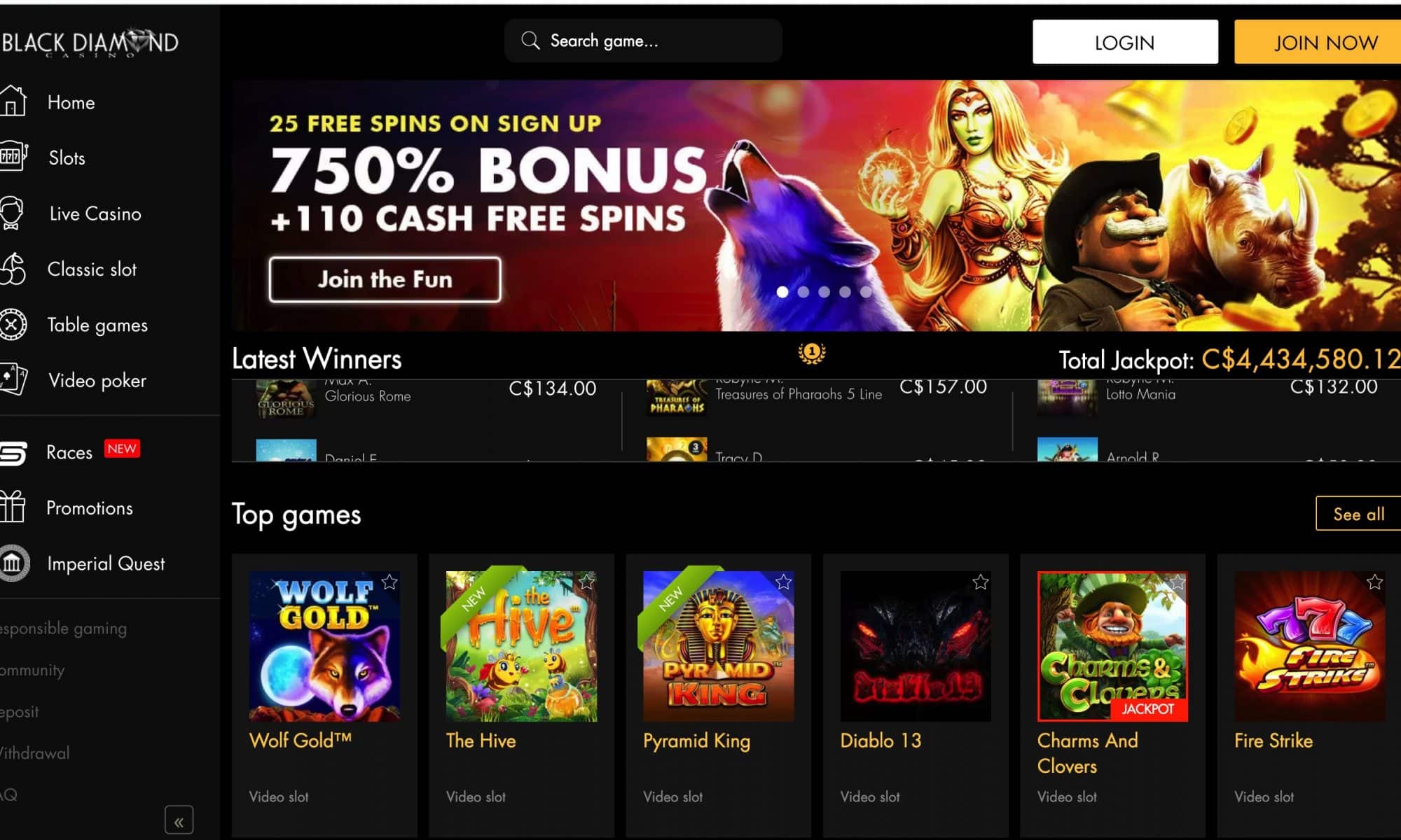 Black Diamond Casino - get 675% deposit bonus + 25 free spins