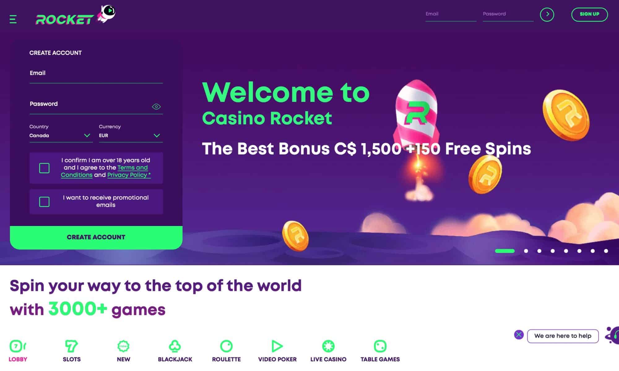 Casino Rocket - get $1500 deposit bonus + 150 free spins