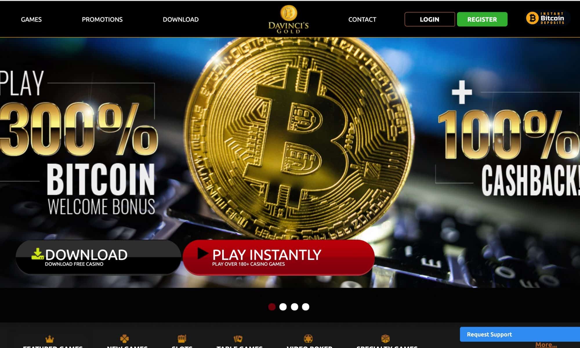 DaVinci's Gold Casino - 300% bitcoin bonus + 100% cashback