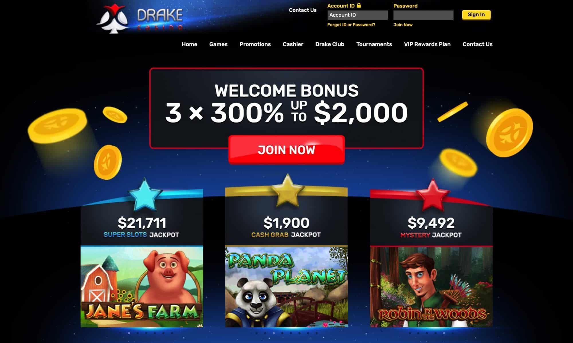 Drake Casino - Claim 540 spins or 900% match bonus!