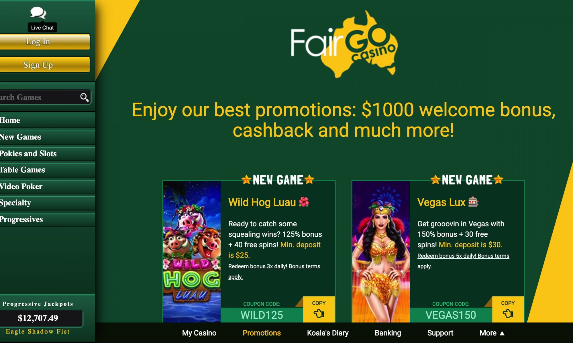 Fair Go Casino - 100% bonus of up to $200 X5!