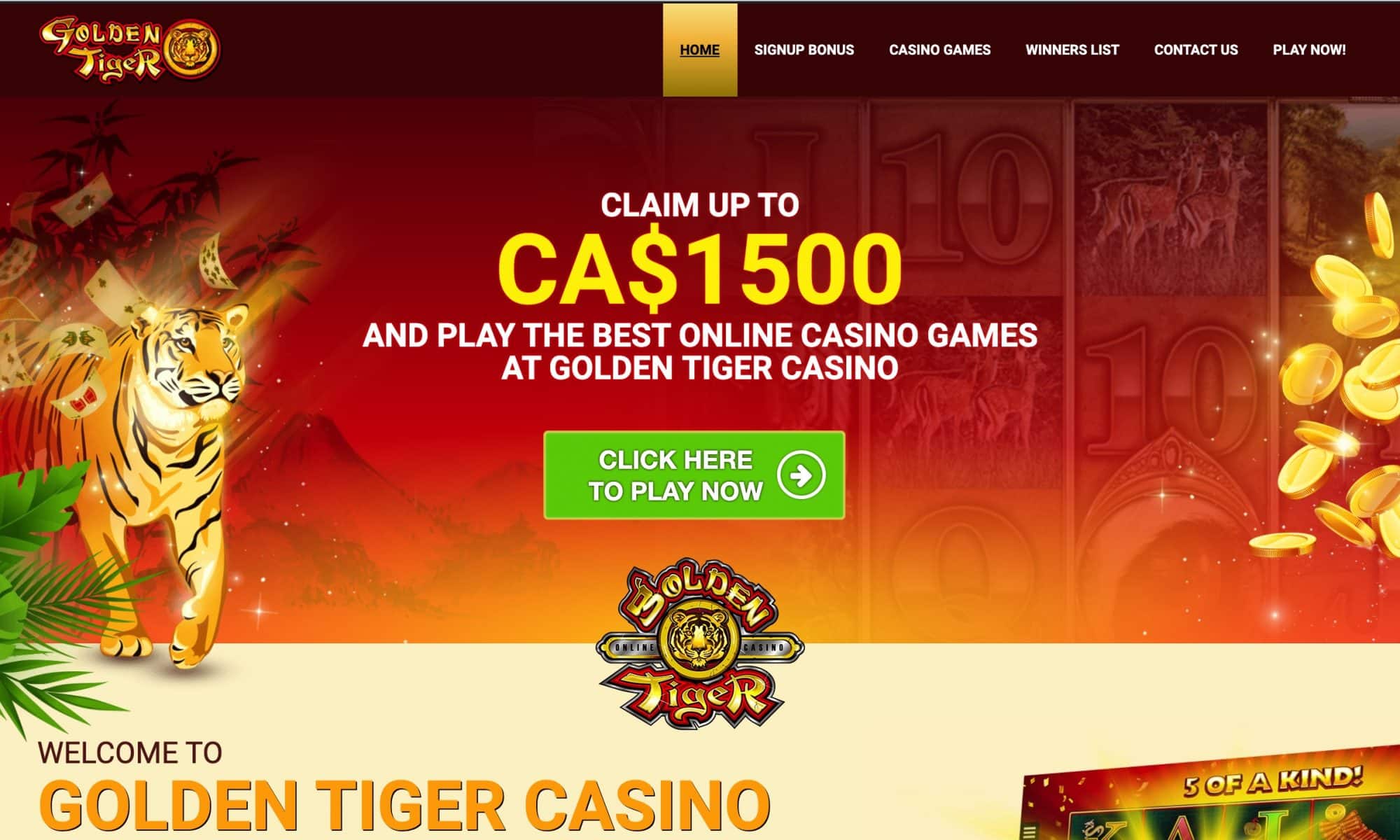 Golden Tiger Casino - Claim up to $1500 in free bonuses!