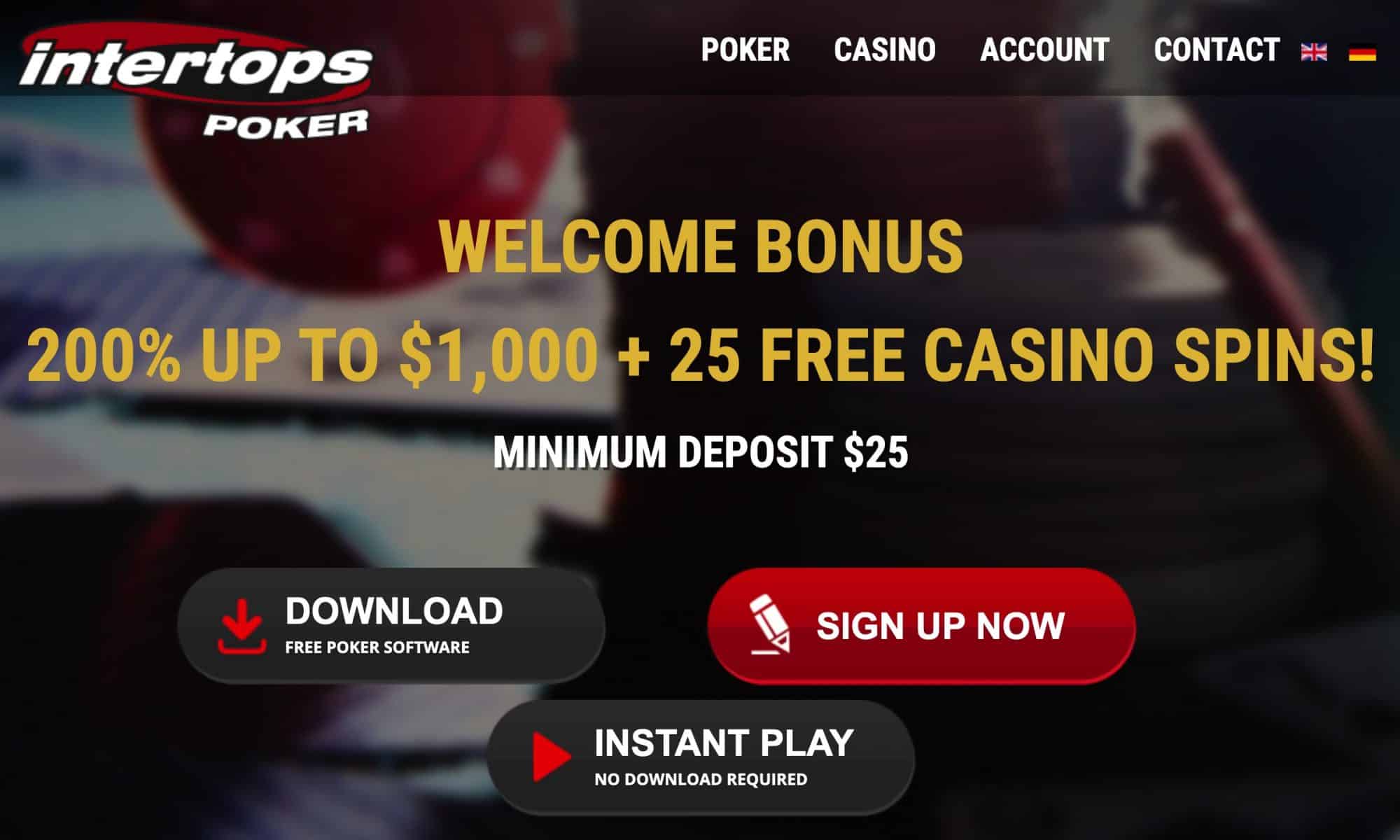 Intertops Poker - claim up to $1000 with 200% match bonus