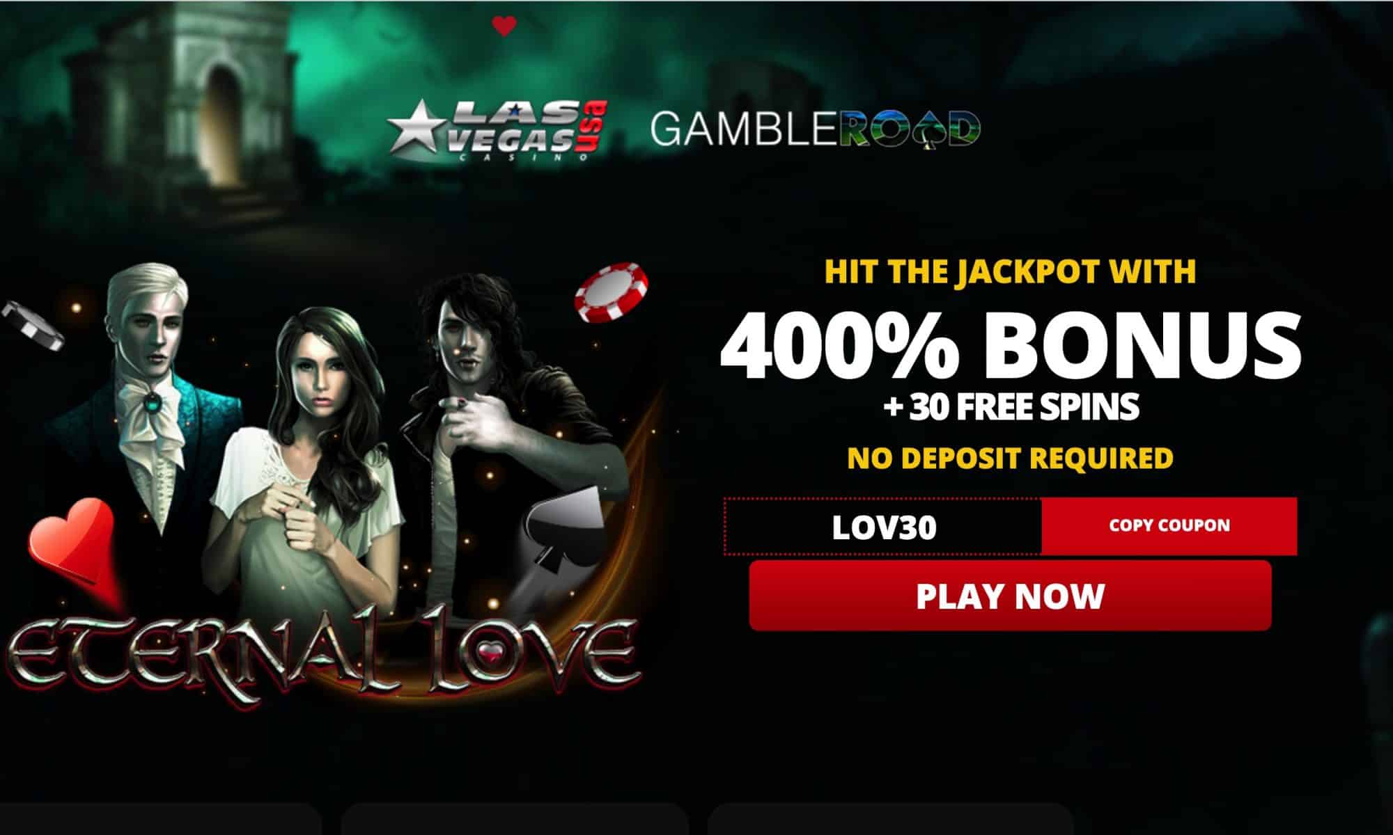 Las Vegas USA Casino - 30 free spins plus 400% bonus