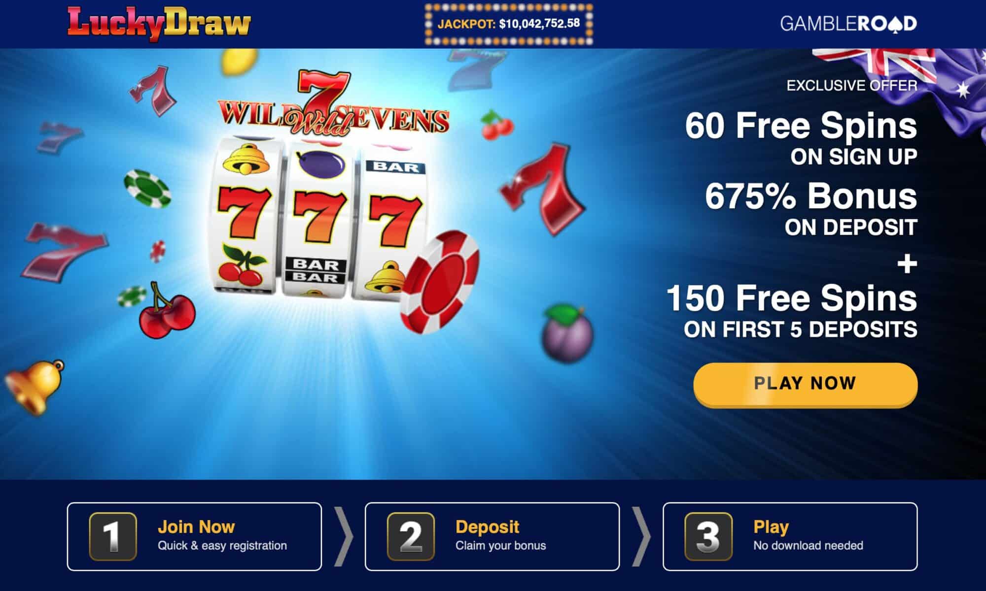 LuckyDraw Casino - get 150 free spins on signup + 675% deposit bonus