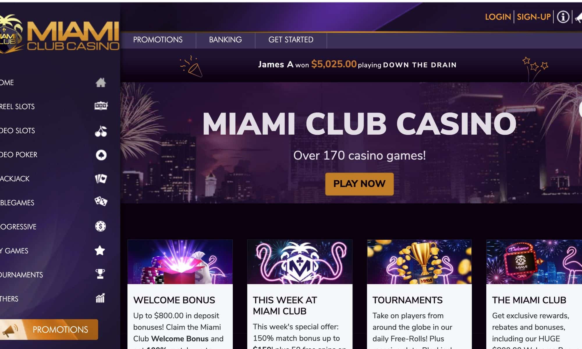 Miami Club Casino - Get 200% on 1st deposit plus $10 free