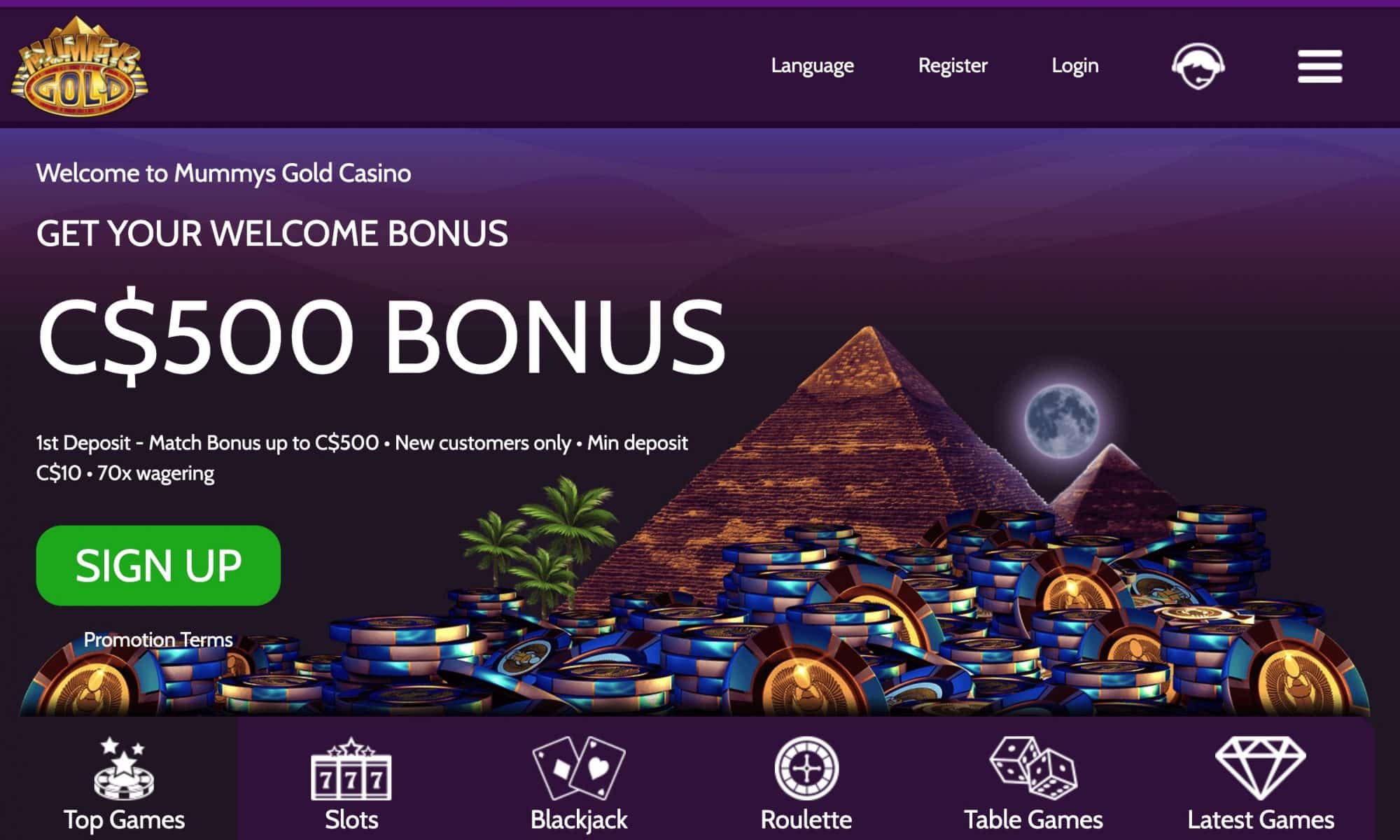 Mummys Gold Casino - 100% deposit bonus up to $500 bonus
