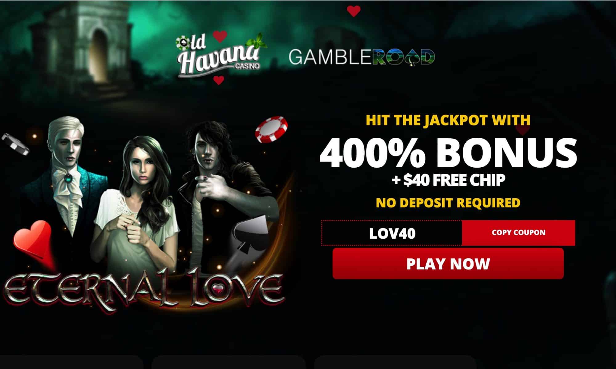 Old Havana Casino - $40 free chips + 400% bonus