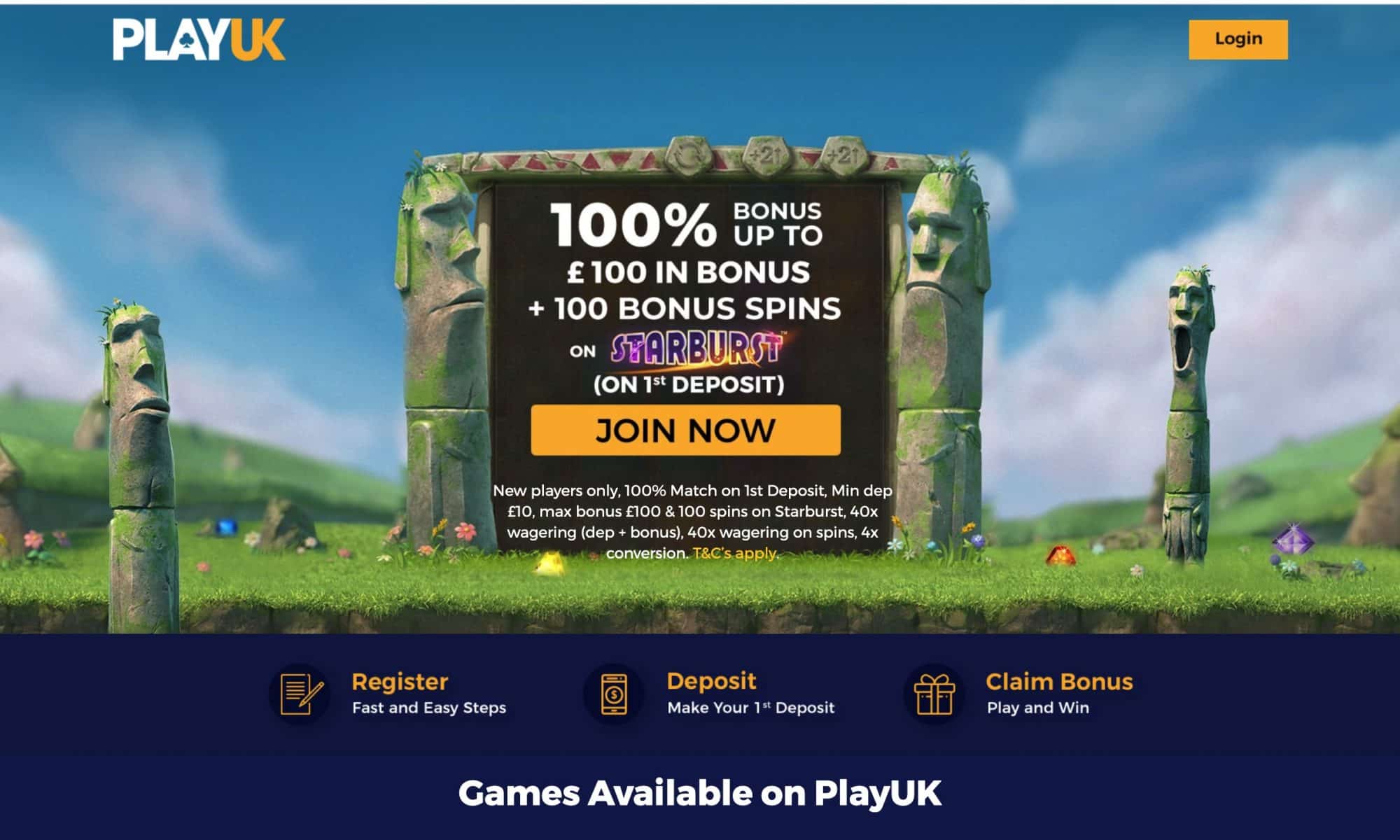 Play UK Casino - 100 free spins plus 100% match bonus!