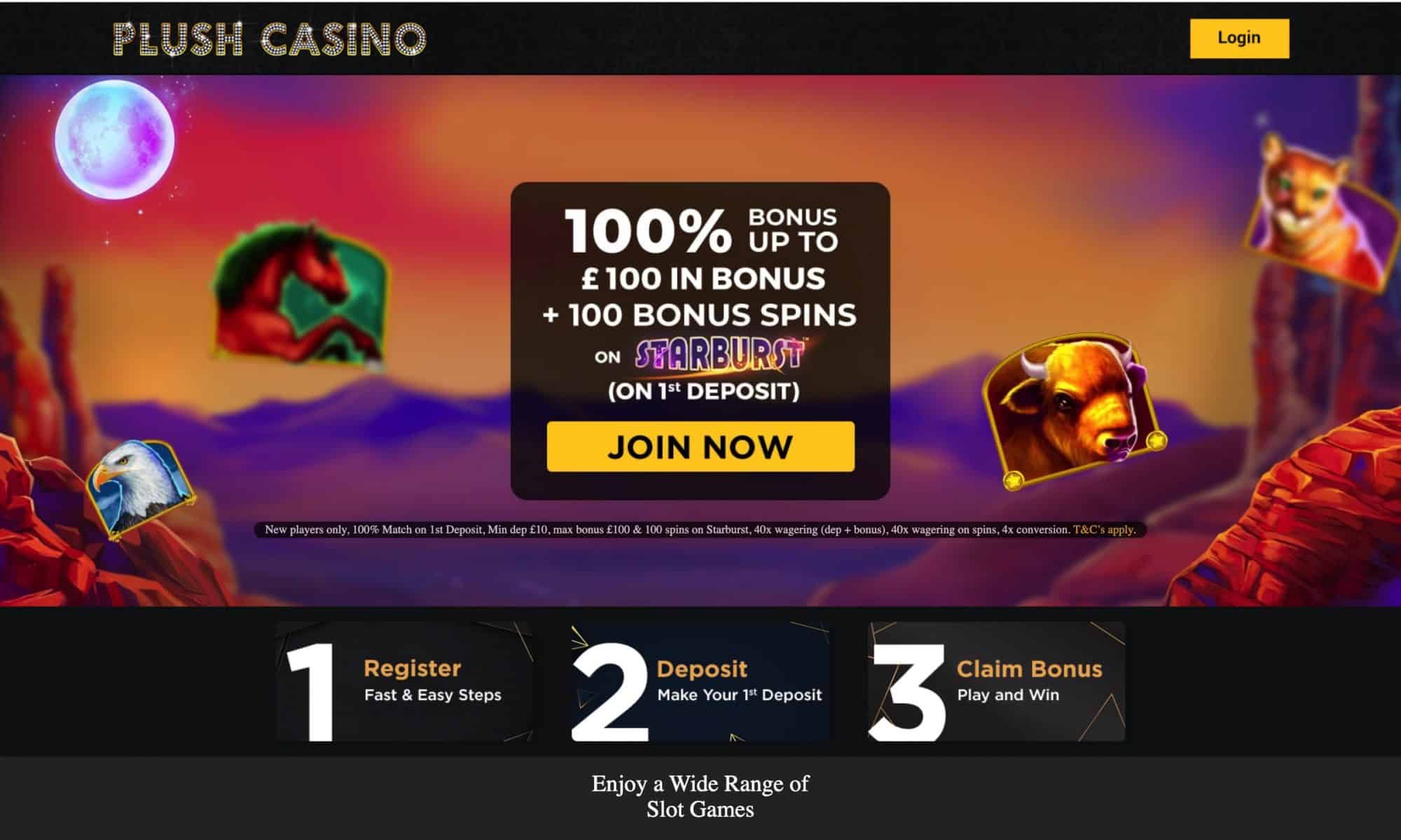 Plush Casino - Up to $100 and 100 free spins on your 1st deposit!