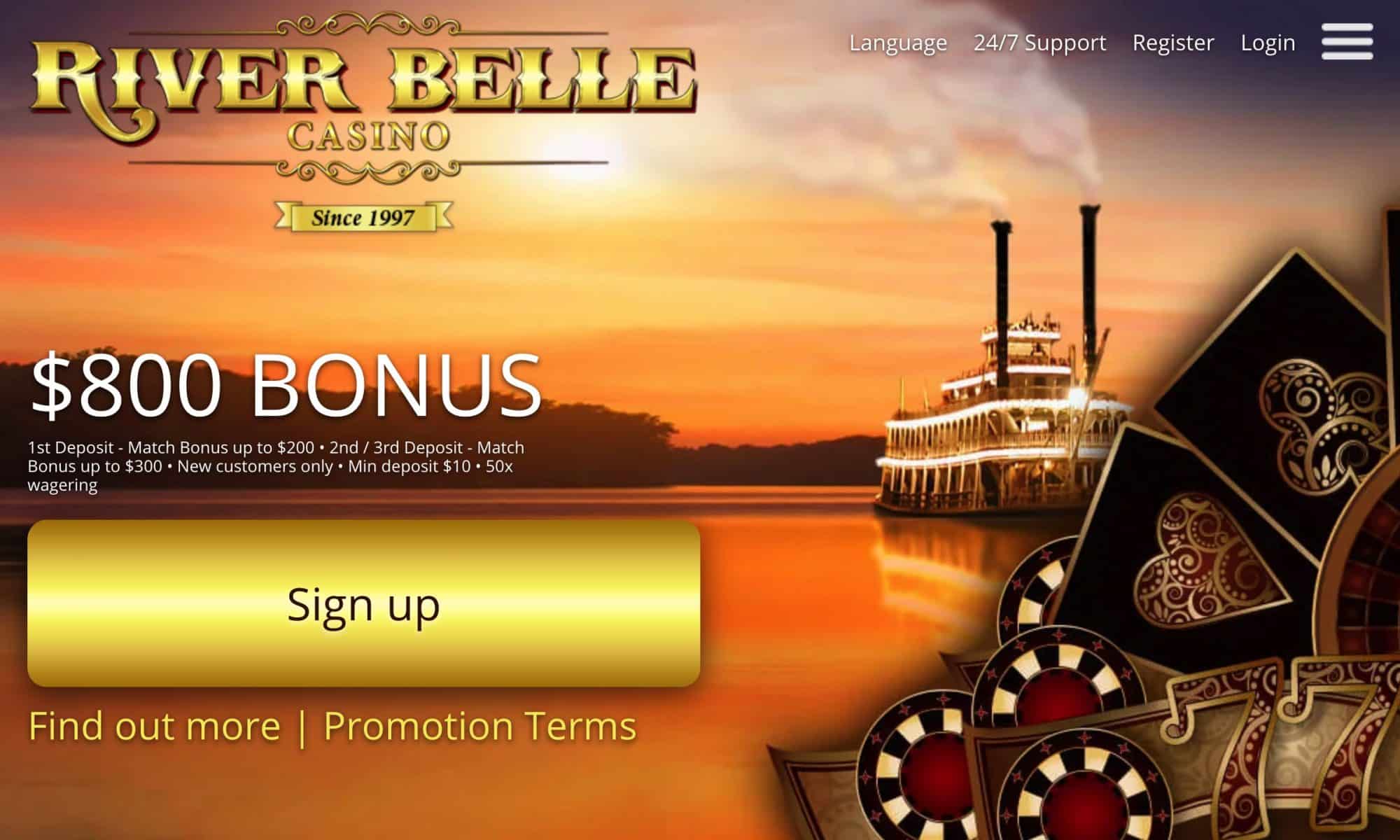 River Belle Casino - receive $800 on 3 deposits!