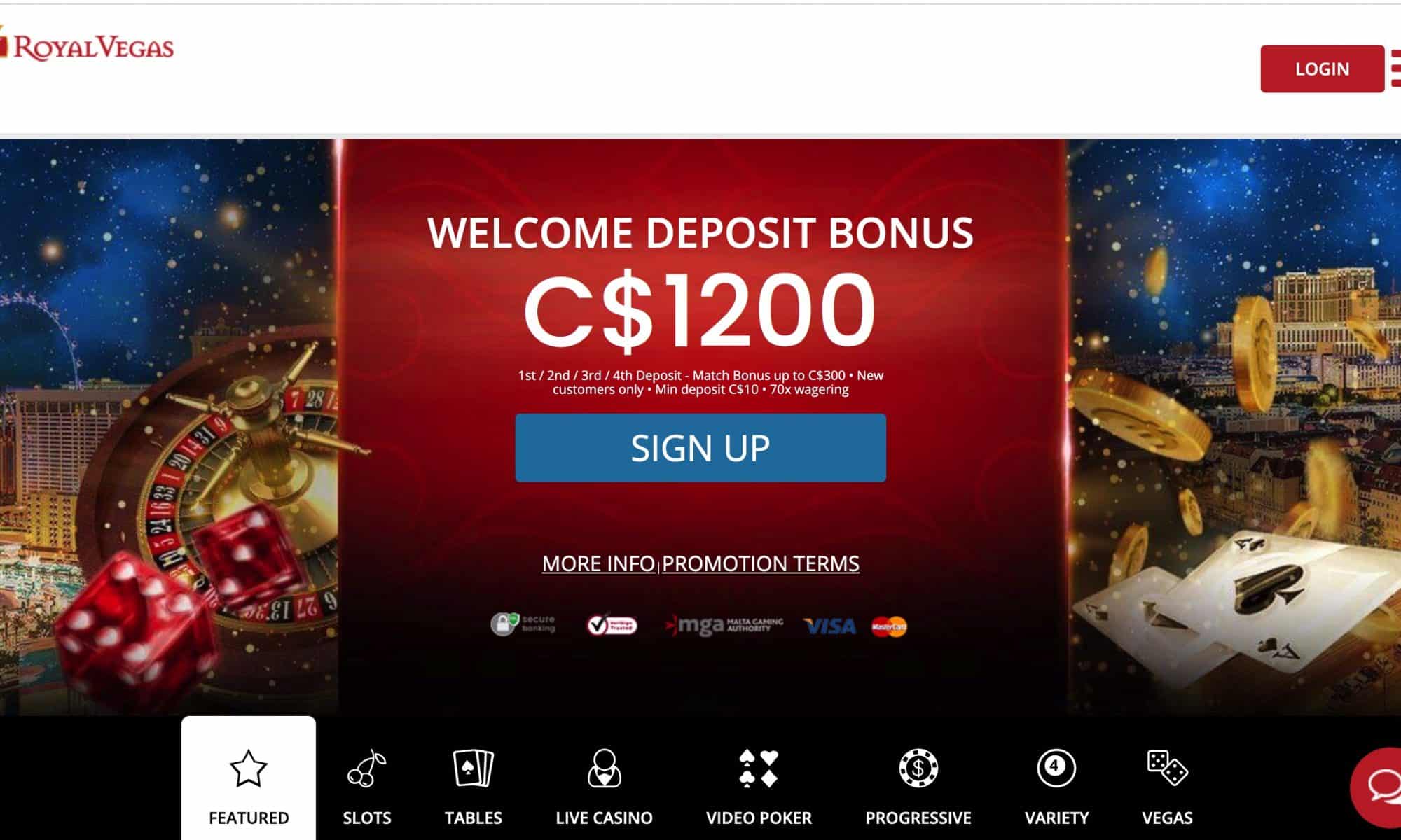 Royal Vegas Casino - new players get $1,200 free bonus