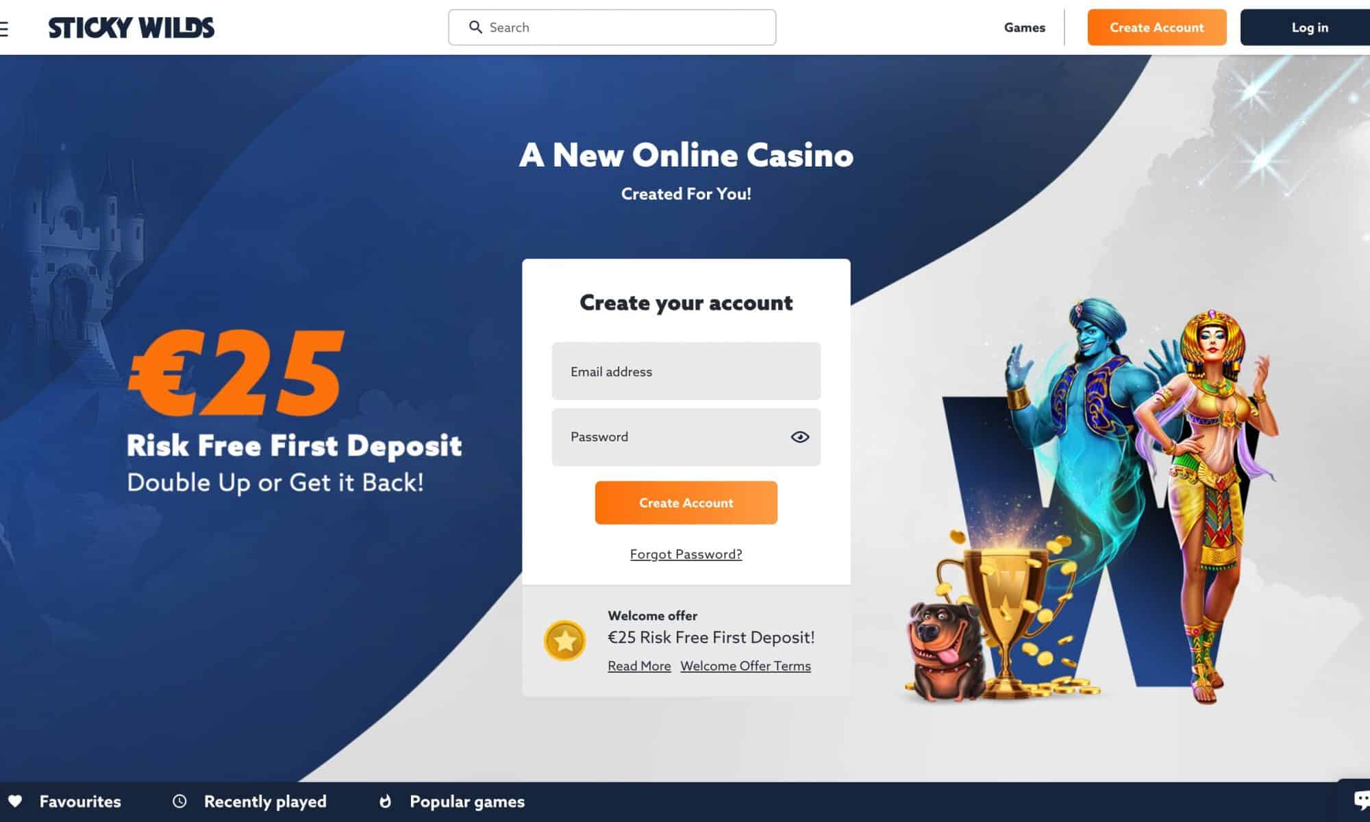 StickyWilds Casino - Get 25 EUR on your first deposit now!