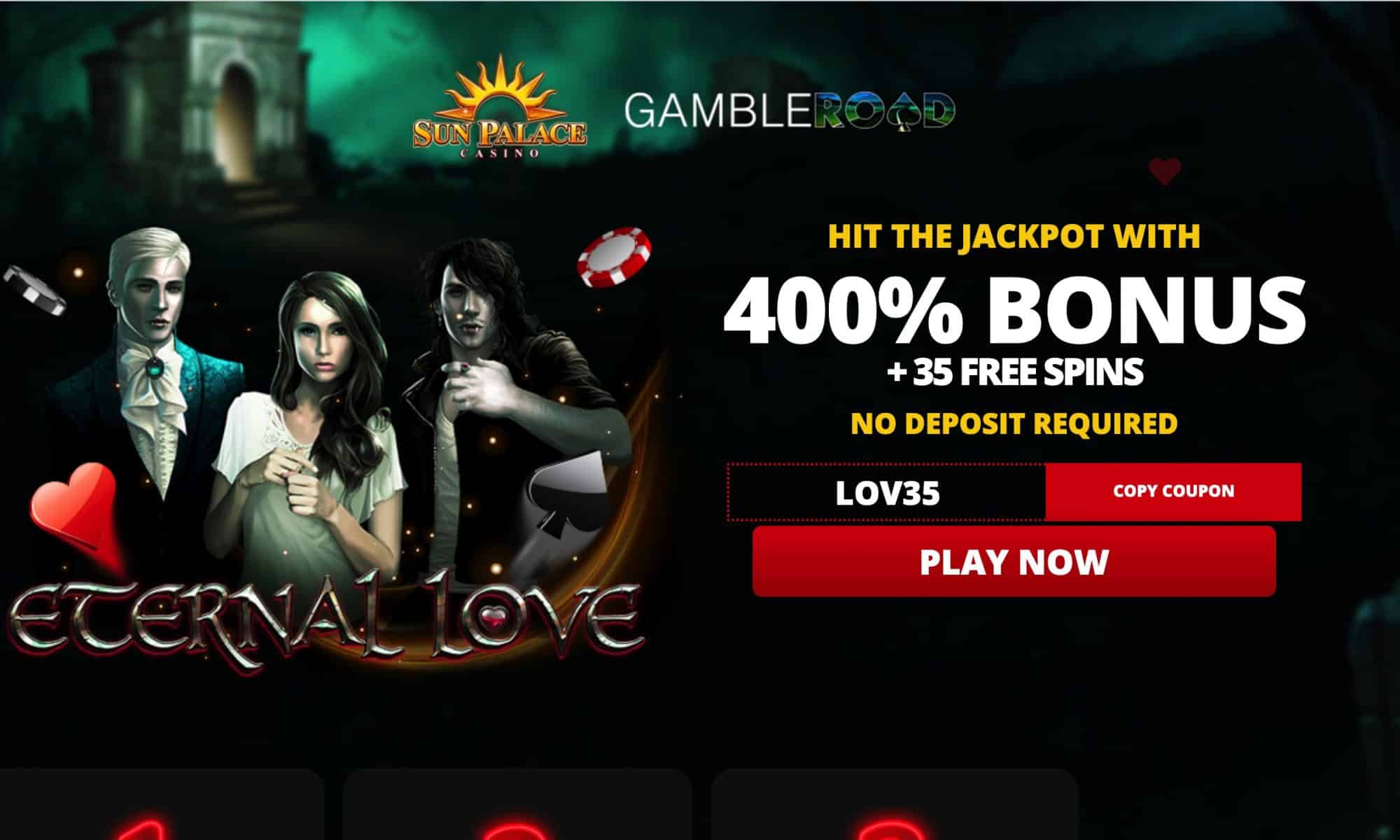 Sun Palace Casino - 35 free spins + 400% bonus
