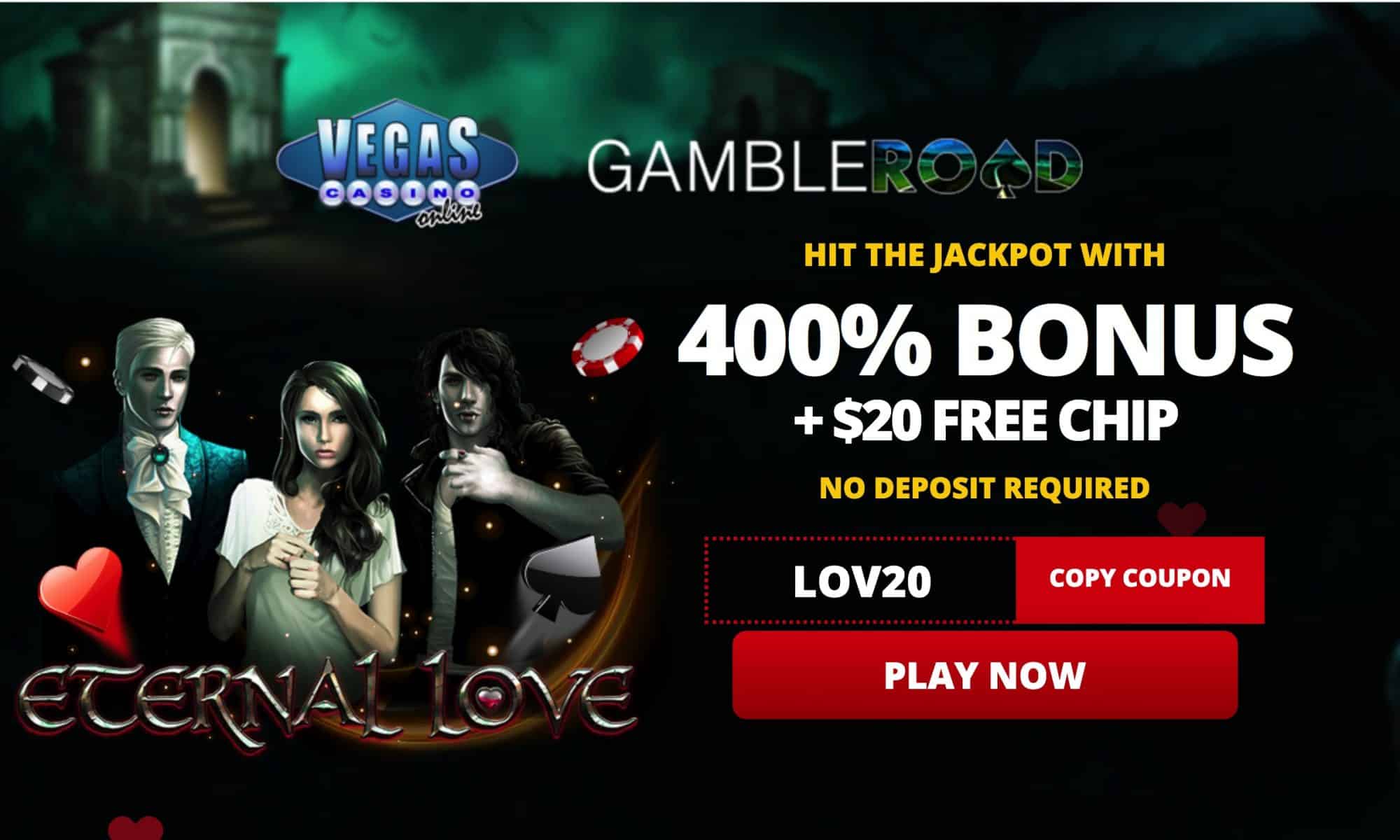 $20 free spins PLUS 400% match bonus