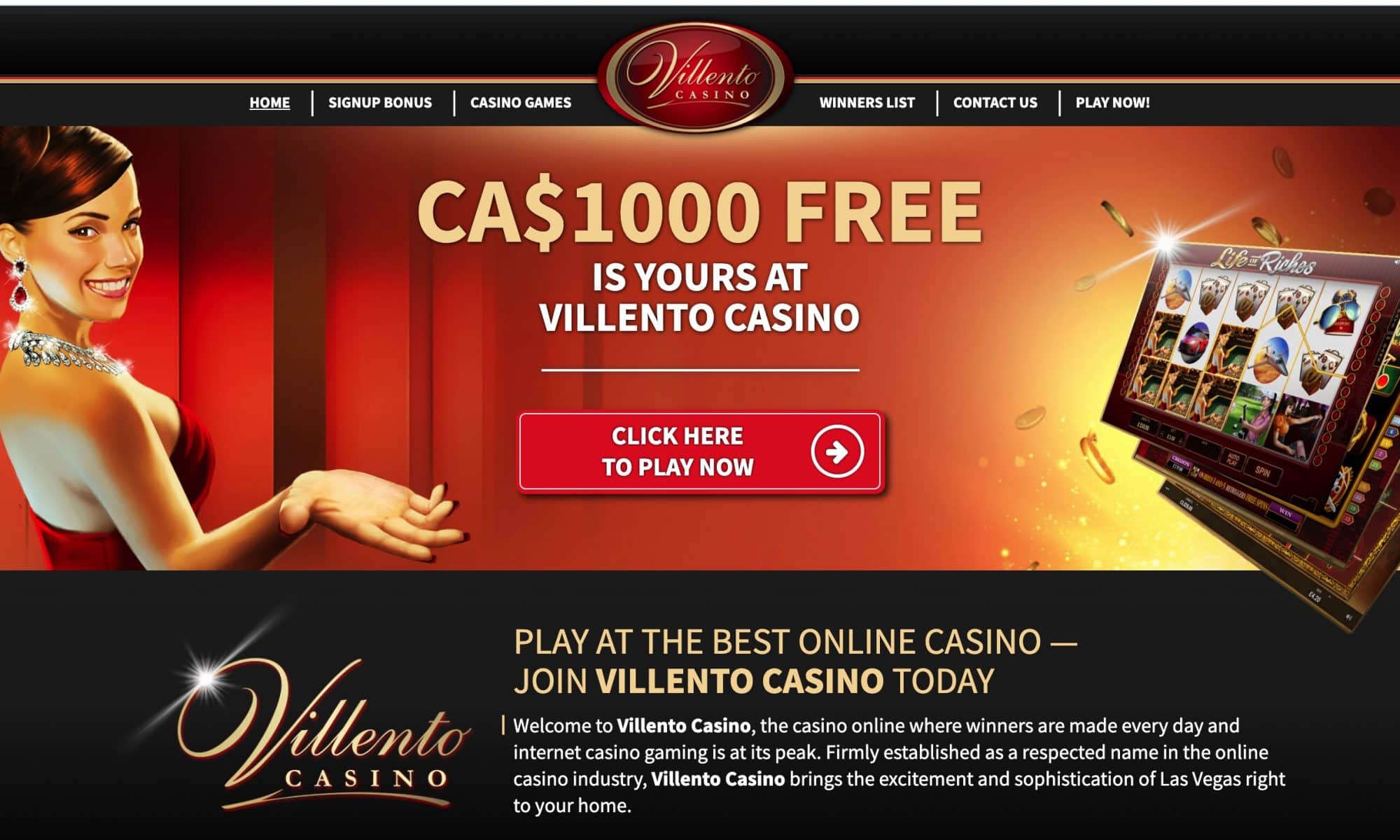 Villento Casino - match reward of $1000 on progressive games